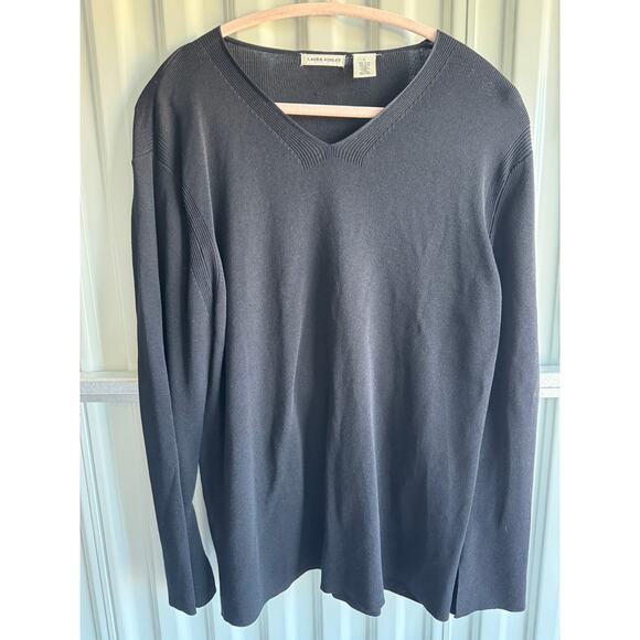 Laura Ashley Knit Heavy Black Tunic L Slit Sleeve EUC - Picture 4 of 7